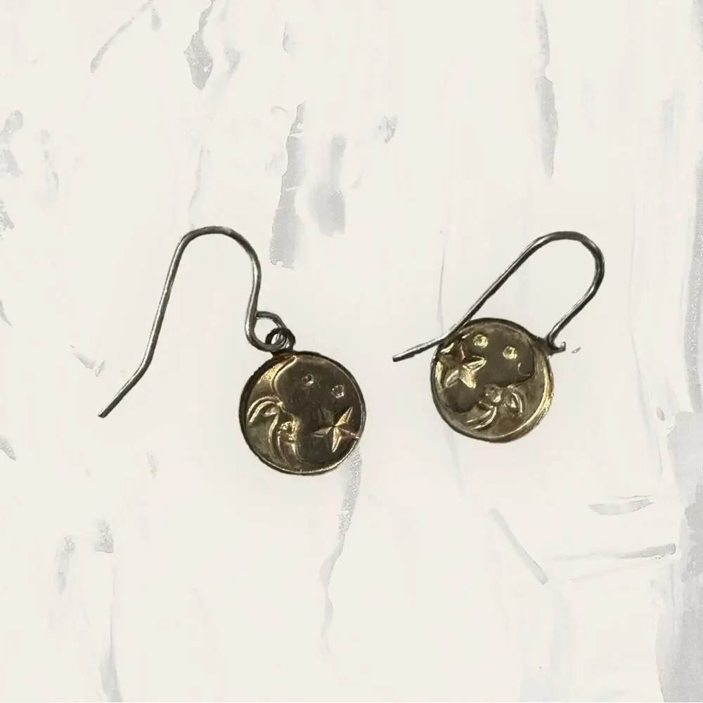 Silver Toned Green‎ Half Face Starfish Wire Hook Earrings